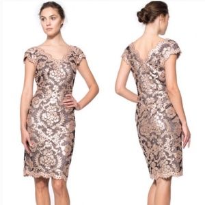 Tadashi Shoji paillette embroidered sequin sheath dress 8